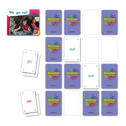 Magic Words sight words contains the 100 words playing cards. These Magic Words sight words are the most frequently used words in reading. This set of Magic 100 Words contains the 1 -100 most frequent words as a set of flashcards (x2 per word for pairing games) and Golden Words, Red Words, Blue Words, Green Words, Orange Words, Indigo Words and Violet Words. Story book using "we go out" book and words