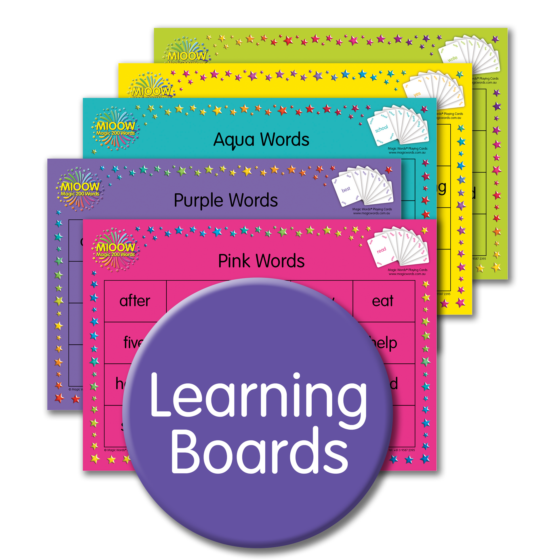 Magic Words sight words Learning Boards for learning to read the most frequently used words in reading. featuring the Magic 200 Words Learning Boards x 5 levels.