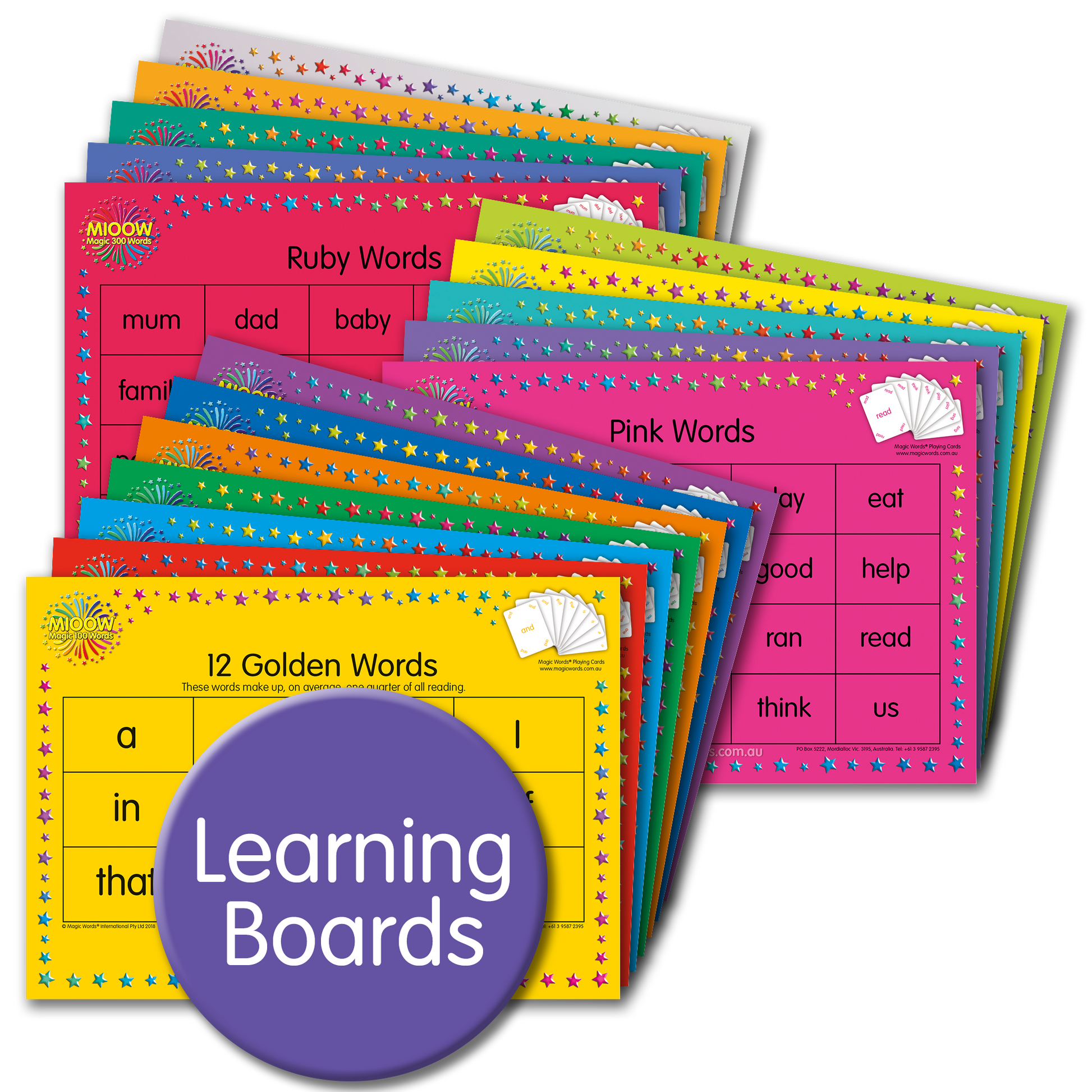 Magic Words sight words Learning Boards for learning to read the most frequently used words in reading. Full sey of learning boards with all 300 Magic Words sight words.