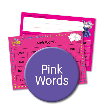Magic Words sight words Learning Boards for learning to read the most frequently used words in reading. Featuring the Magic 200 Words Pink Words.